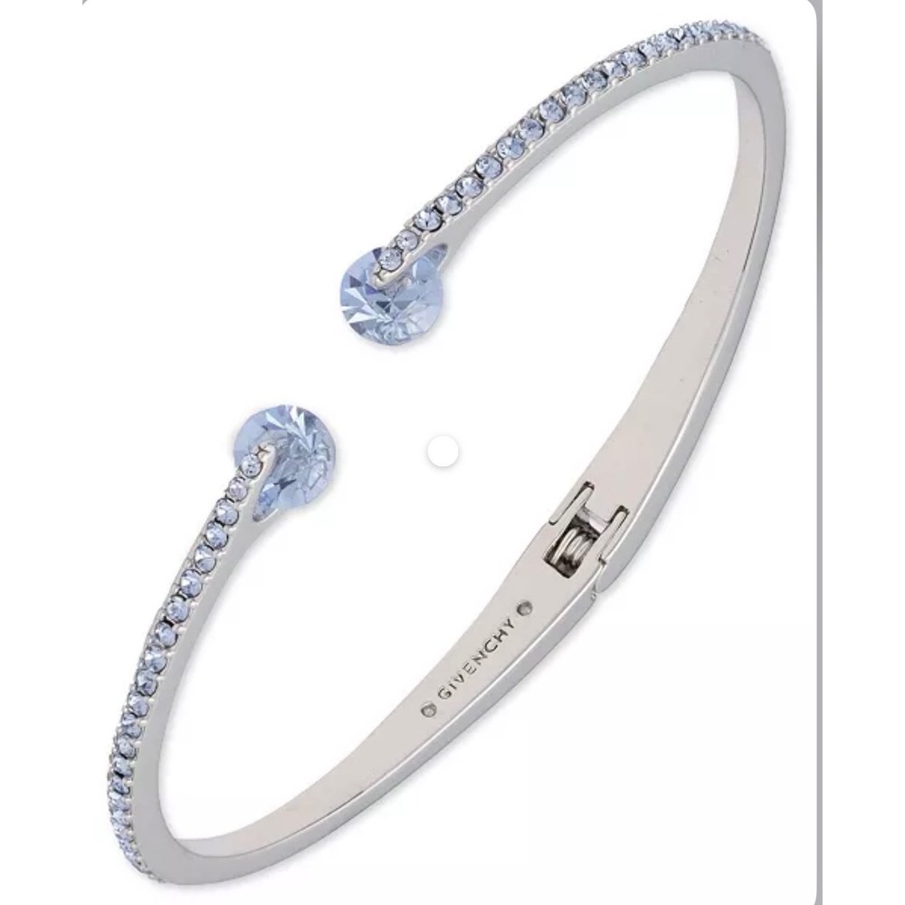 Givenchy Silver Tone Purple Crystal Bypass Hinged Bangle Bracelet Luxury‎ Bridal
